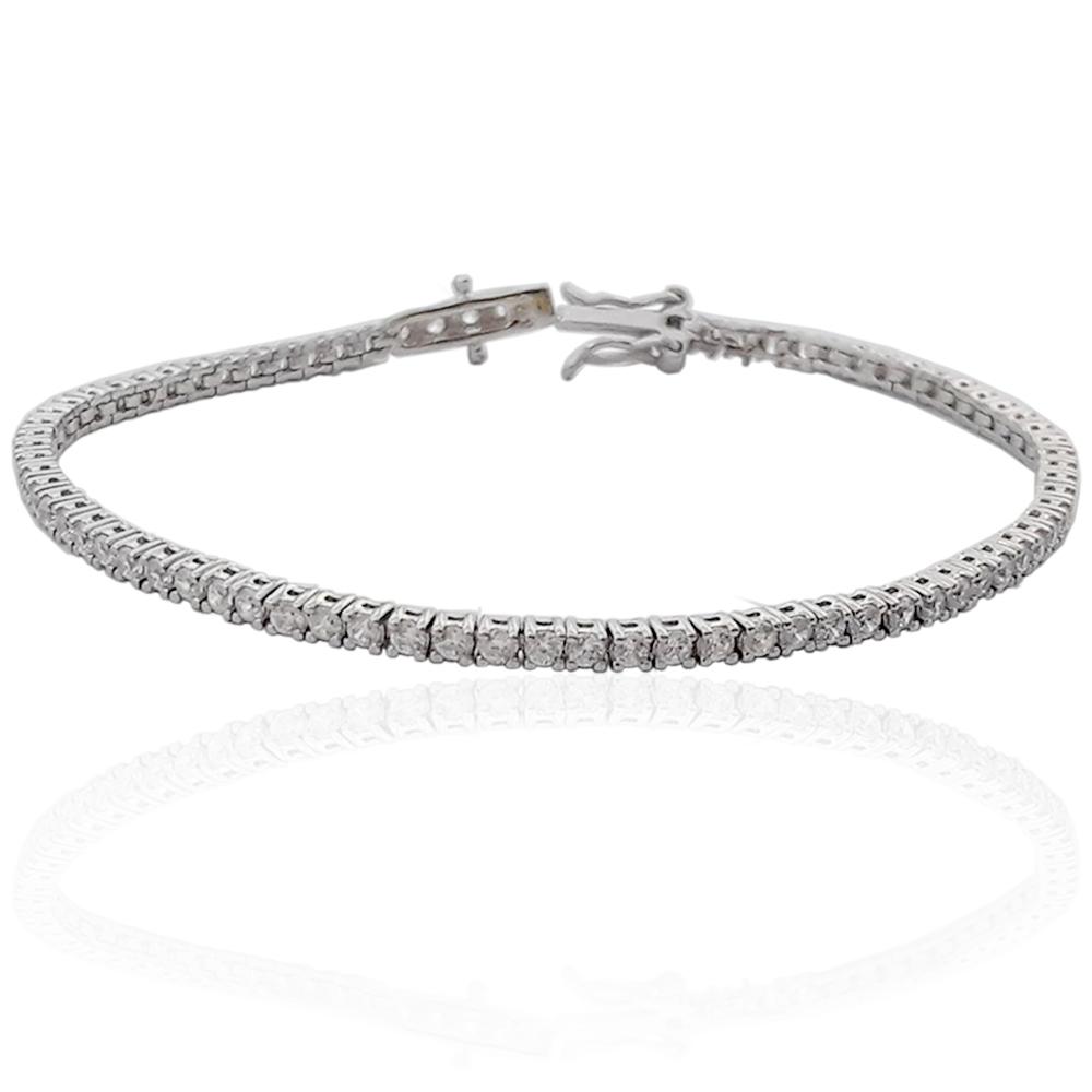 Bracciale tennis unisex mm 2 in argento 925 rodiato con zirconi bianchi in taglio brillante